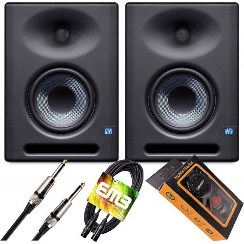  Pair of PreSonus Eris E5 XT 5 inch Powered Studio Monitor 5 Powered Studio Monitor with Woven Composite LF Driver, 1 Silk-Dome HF Driver with Gravity Phone Holder and EMB 1/4 and X