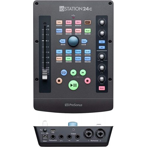  PreSonus ioSTATION 24c 2x2 USB-C Audio Interface and Production Controller 2-in/2-Out USB-C Interface with 2 Xmax Preamp, 100mm Motorized Fader with Gravity Phone Holder and Pro He