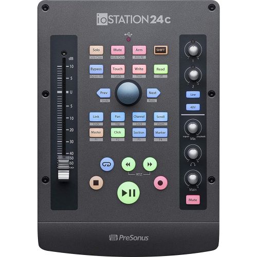  PreSonus ioSTATION 24c 2x2 USB-C Audio Interface and Production Controller 2-in/2-Out USB-C Interface with 2 Xmax Preamp, 100mm Motorized Fader with Gravity Phone Holder and Pro He