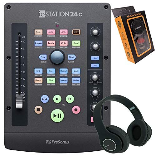  PreSonus ioSTATION 24c 2x2 USB-C Audio Interface and Production Controller 2-in/2-Out USB-C Interface with 2 XMAX Preamp, 100mm Motorized Fader with Gravity Phone Holder and Blueto