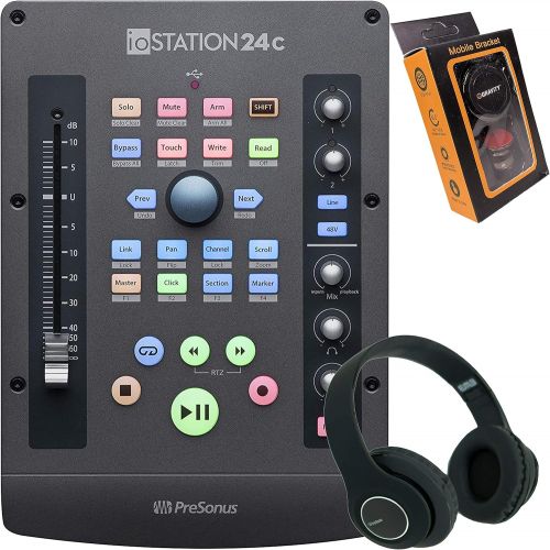  PreSonus ioSTATION 24c 2x2 USB-C Audio Interface and Production Controller 2-in/2-Out USB-C Interface with 2 XMAX Preamp, 100mm Motorized Fader with Gravity Phone Holder and Blueto