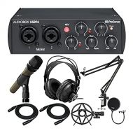 PreSonus AudioBox USB 96 2x2 USB 2.0 Audio Interface Bundle with Knox Headphones, Microphone, XLR Cables, Boom Arm, and Shock Mount (8 Items)