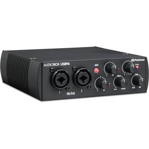  PreSonus AudioBox USB 96 2x2 USB 2.0 Audio Interface Bundle with Knox Headphones, Microphone, XLR Cables, Boom Arm, and Shock Mount (8 Items)