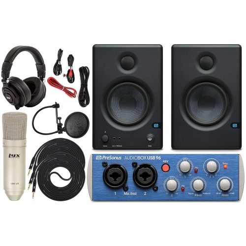  PreSonus Presonus AudioBox 96 Audio Interface wEris E4.5 Pair Studio Monitors and LyxPro Recording Bundle