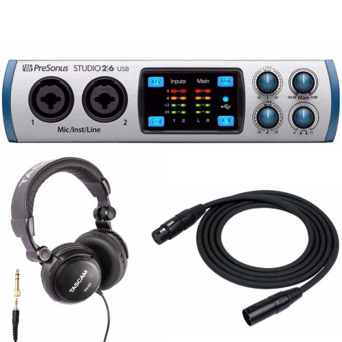  PreSonus Studio 26 USB 2x4 MIDI Interface with Tascam Studio Headphones & XLR Cable