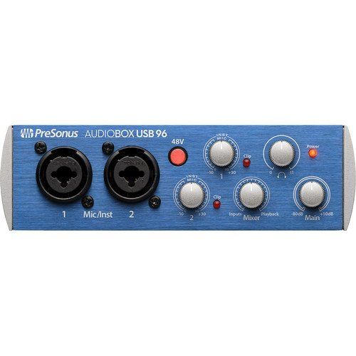  PreSonus AudioBox 96 USB 2.0 Audio Recording Interface with Blue Bluebird Condenser Microphone, Studio Monitor Headphones, Mic Stand & XLR Cable Kit