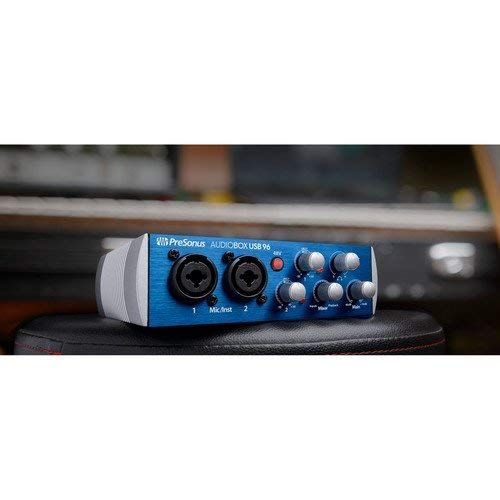  PreSonus AudioBox 96 USB 2.0 Audio Recording Interface with MXL 550551 Microphone Ensemble Kit (Blue), Microphone Stand (2-Pcs) & 20 XLR Cable (2-Pcs) Bundle