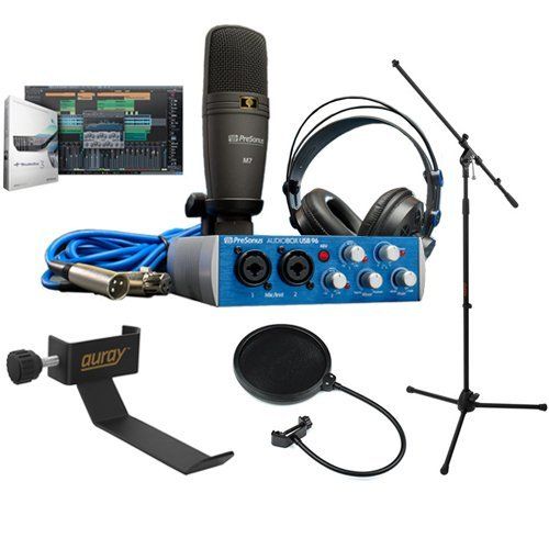  PreSonus AudioBox 96 Studio Complete HardwareSoftware Recording Kit with COHH-2 Clamp On Headphone Holder, Tripod Microphone Stand and Pop Filter