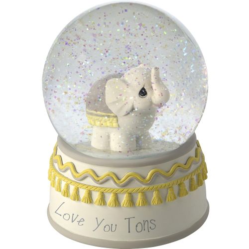  Precious Moments Resin/Glass Love You Tons Elephant Musical Snow Globe, Gray Chevron