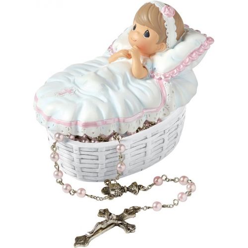  Precious Moments, Baptized In His Name Resin Box With Rosary, For Girl, 153406