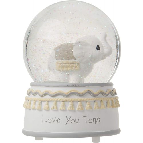  Precious Moments Resin/Glass Love You Tons Elephant Musical Snow Globe, Gray Chevron