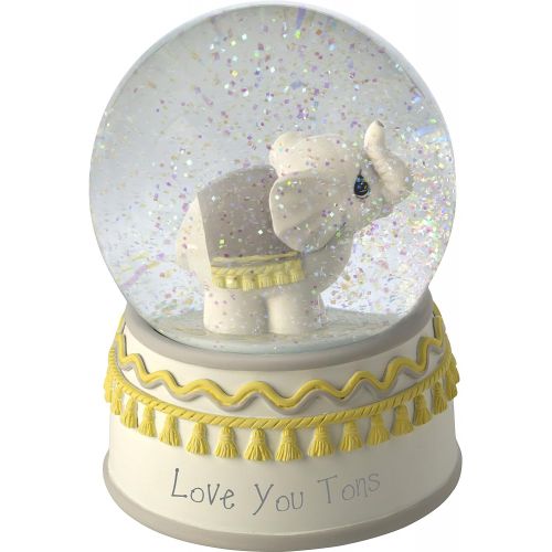  Precious Moments Resin/Glass Love You Tons Elephant Musical Snow Globe, Gray Chevron