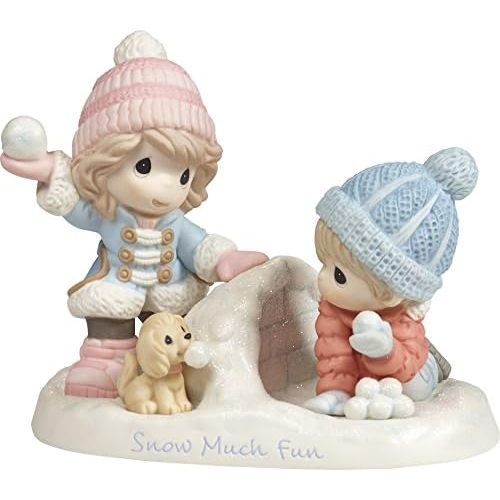  Precious Moments Much Fun Boy and Girl Playing in The Snow Figurine, Multicolor