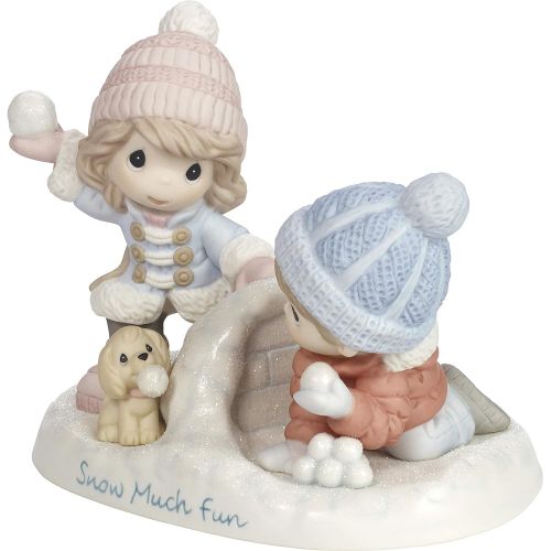  Precious Moments Much Fun Boy and Girl Playing in The Snow Figurine, Multicolor