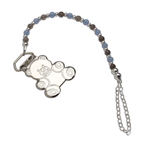  Precious Pieces Sterling Silver Teddy Bear Binky or Pacifier Clip in Blue and Chocolate Brown (Clip is base metal)