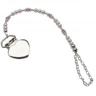 Precious Pieces Sterling Silver Heart Binky or Pacifier Clip with Sparkling Pink Crystals (Clip is base metal)