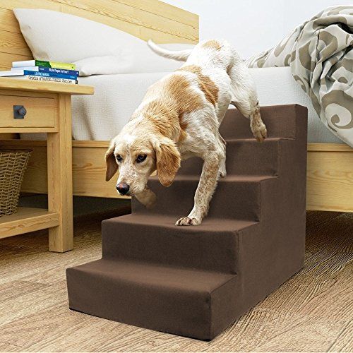  Precious Tails ED2026FSGRY Sherpa High Density Foam Stairs with 5-Steps and Machine Washable Zipper Removable Cover, Gray, 5-Steps