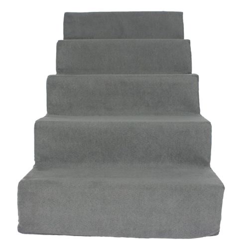  Precious Tails ED2026FSGRY Sherpa High Density Foam Stairs with 5-Steps and Machine Washable Zipper Removable Cover, Gray, 5-Steps