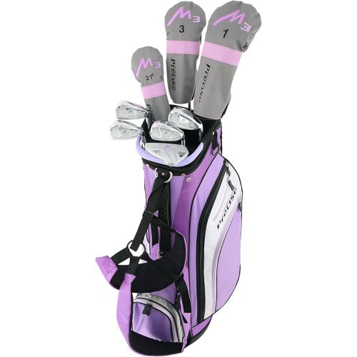  Precise M3 Women’s Right Handed Complete Golf Club Set Regular | Includes 12* Driver, 3 Wood, 21* Hybrid, 7-9 Cavity Back Irons, Pitching Wedge, Putter, Deluxe Stand Bag & 3 Headcovers | Purple Design