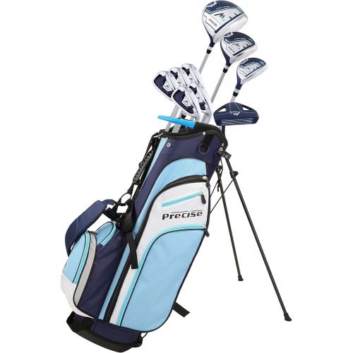  [아마존베스트]Precise M3 Ladies Womens Complete Golf Clubs Set Includes Driver, Fairway, Hybrid, 7-PW Irons, Putter, Stand Bag, 3 H/Cs Blue - Regular or Petite Size!