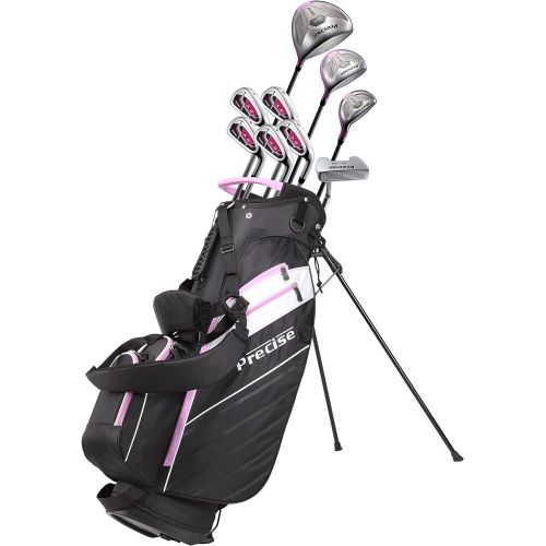  [아마존베스트]Precise AMG Ladies Womens Complete Golf Clubs Set Includes Driver, Fairway, Hybrid, 6-PW Irons, Putter, Stand Bag, 3 H/Cs - Choose Color and Size!