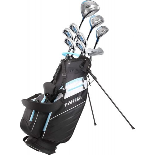  Precise AMG Ladies Womens Complete Golf Clubs Set Includes Driver, Fairway, Hybrid, 6-PW Irons, Putter, Stand Bag, 3 H/Cs - Choose Color and Size!