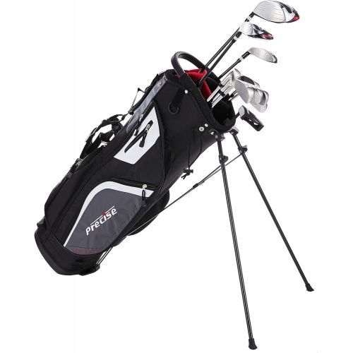  Precise M5 Mens Complete Golf Clubs Package Set Includes Titanium Driver, S.S. Fairway, S.S. Hybrid, S.S. 5-PW Irons, Putter, Stand Bag, 3 H/Cs