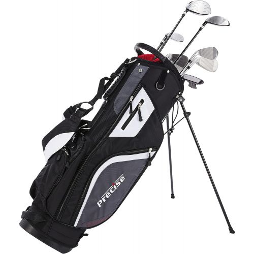  Precise M5 Mens Complete Golf Clubs Package Set Includes Titanium Driver, S.S. Fairway, S.S. Hybrid, S.S. 5-PW Irons, Putter, Stand Bag, 3 H/Cs