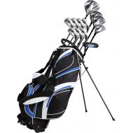 PreciseGolf Co. 18 Piece Mens Complete Golf Club Package Set With Titanium Driver, #3 & #5 Fairway Woods, #4 Hybrid, 5-SW Irons, Putter, Stand Bag, 4 H/Cs - Choose Color & Size