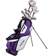 PreciseGolf Co. Precise M5 Ladies Womens Complete Right Handed Golf Clubs Set Includes Titanium Driver, S.S. Fairway, S.S. Hybrid, S.S. 5-PW Irons, Putter, Stand Bag, 3 H/Cs Purple
