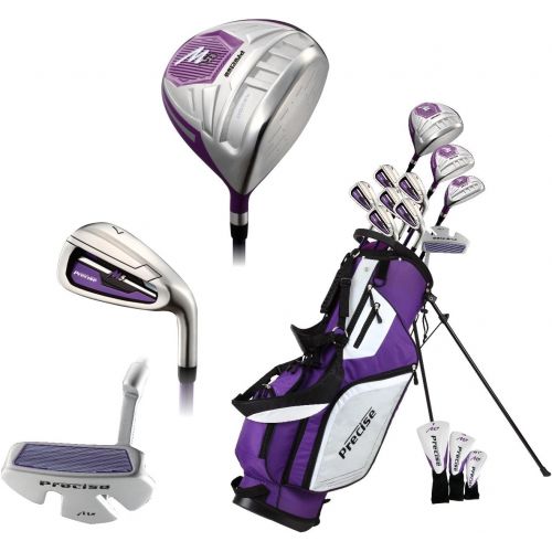  PreciseGolf Co. Precise M5 Ladies Womens Complete Right Handed Golf Clubs Set Includes Titanium Driver, S.S. Fairway, S.S. Hybrid, S.S. 5-PW Irons, Putter, Stand Bag, 3 H/Cs Purple