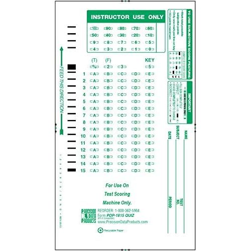  Precision Data Products PDP-1815 (100/pkg) 815 Quizstrip Compatible, 15 question Quiz Sheet