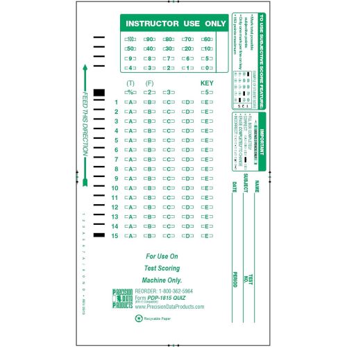  Precision Data Products PDP-1815 (100/pkg) 815 Quizstrip Compatible, 15 question Quiz Sheet