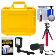Precision Design PD-WPC Waterproof Hard Case with Custom Foam - Large (Yellow) with LED Light + Mic + Triopd + Kit