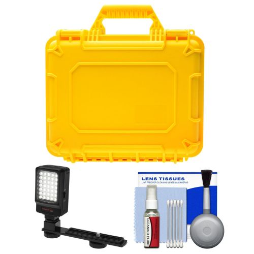  Precision Design PD-WPC Waterproof Hard Case with Custom Foam - Large (Yellow) with LED Video Light + Cleaning Kit