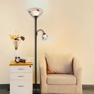 CO-Z Torchiere Floor Lamp w Side Reading Lamp Dark-bronze Painted Finish ETL Listed