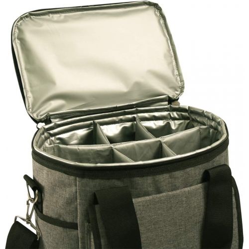  Preferred Nation Watson 6-Bottle Wine Cooler, Removable Hook&Loop Dividers Convertible to a 30 cans Cooler Tote, Insulated, Leak Proof, Great for Travel, Camping, Picnic. Grey