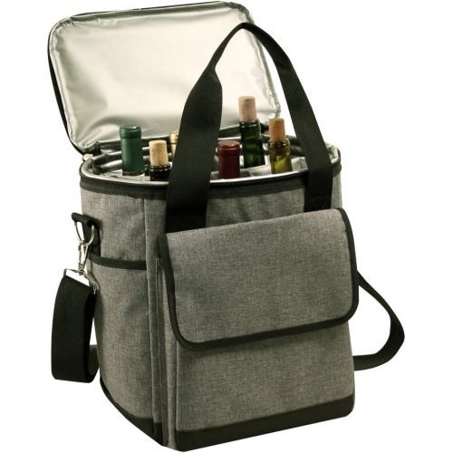  Preferred Nation Watson 6-Bottle Wine Cooler, Removable Hook&Loop Dividers Convertible to a 30 cans Cooler Tote, Insulated, Leak Proof, Great for Travel, Camping, Picnic. Grey