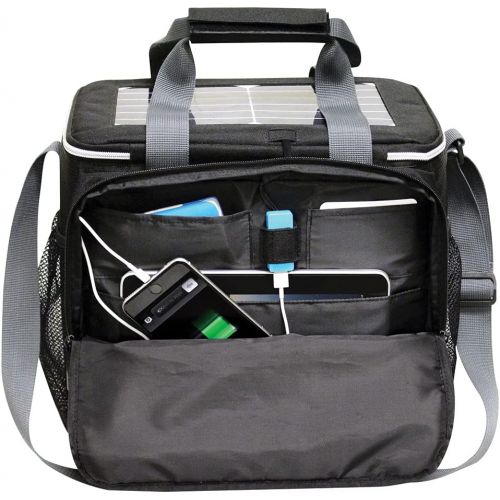  Preferred Nation Solar Cooler with USB Charging system, Collapsible 36 can cooler bag removable plastic leak-proof lining and foil lined front pocket for hot & cold.