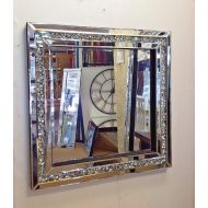 Premierinteriors Gatsby Crushed Diamond Crystal Glass Silver Frame Bevelled Wall Mirror 60x60cm