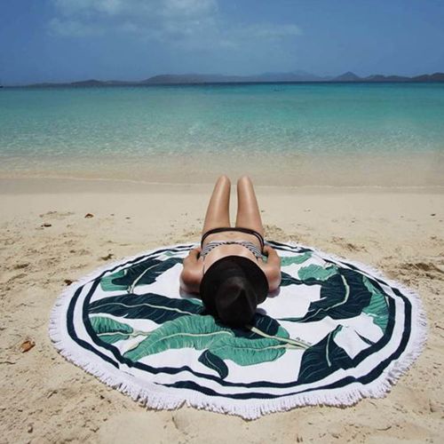  Premium Down Round Banana Leaf Beach Towel Ultra Soft Microfiber Super Water Absorbent - Beach Camping, Picnic Blanket, Yoga Mat, Table Cloth 59