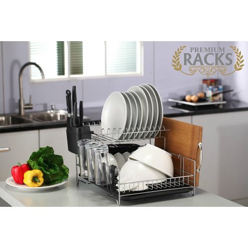  PremiumRacks Professional Dish Rack - 304 Stainless Steel - Fully Customizable - Microfiber Mat Included - Modern Design - Large Capacity