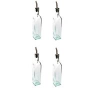 Premium Vials SET OF 4-16 Oz. (Ounce) Oil Vinegar Cruet, Square Tall Glass Bottle w/Stainless Steel Pourer Spout