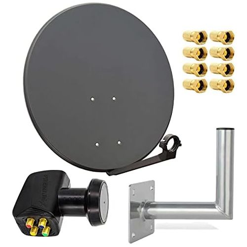  [아마존베스트]-Service-Informationen PremiumX Digital Satellite System Antenna Mirror Dish 80cm Steel Grey Plus PremiumX Quad LNB Pxqs SE 0.1dB for 4Users plus Wall Mount 25cm Aluminium TUEV Tested Plus 8°F-C