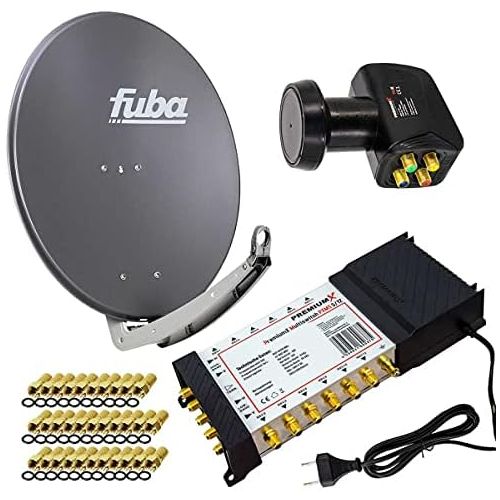  [아마존베스트]-Service-Informationen PremiumX Fuba DAA 780 A Complete Satellite Dish Aluminium Anthracite 5/12 Multiswitch Quattro LNB 32x F-Connector 1 SAT 12 Participants