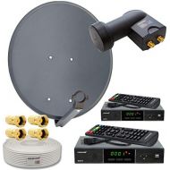 [아마존베스트]-Service-Informationen PremiumX Digital SAT Satellite Dish 60cm Key + HD Twin LNB 0.1dB/SAT Coaxial Cable 130dB 25m/2x Digital Satellite Receiver Full Hd, charcoal
