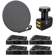[아마존베스트]-Service-Informationen PremiumX Completely Digital 4Parts Satellite Key 80cm Anthracite + Quad LNB 0.1dB 4K + 4x Antenna HDTV SAT Receiver
