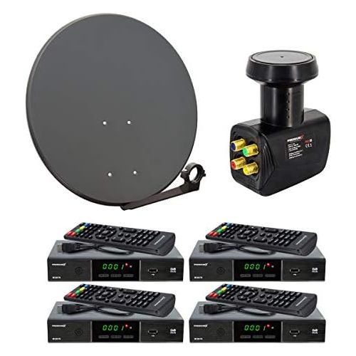  [아마존베스트]-Service-Informationen PremiumX Completely Digital 4Parts Satellite Key 80cm Anthracite + Quad LNB 0.1dB 4K + 4x Antenna HDTV SAT Receiver