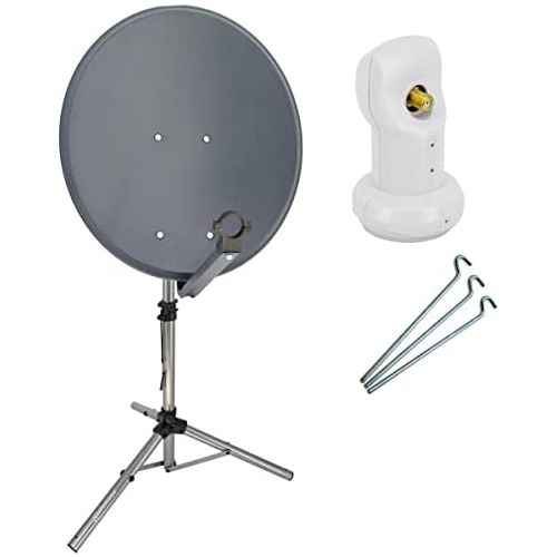  [아마존베스트]-Service-Informationen PremiumX Camping SAT Digital Mobile Set 60cm Key Reflector Antenna Anthracite with Skyre Single LNB 4K + Tripod Camping Pegs Galvanised with 3Steel