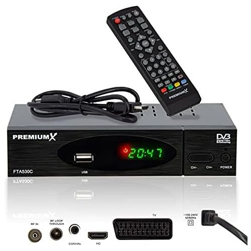 PremiumX FTA 530C Full HD Digital DVB C / C2 TV Cable Receiver | Car Installation USB Media Player Scart HDMI WLAN Optional | Cable TV Suitable for Any Cable Provider